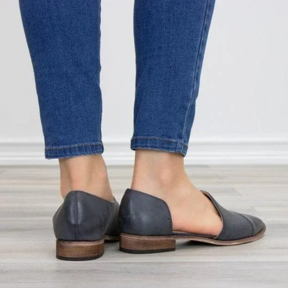 Charcoal Opened Side Pointy Slip On Flat Loafer - Picture 3 of 11